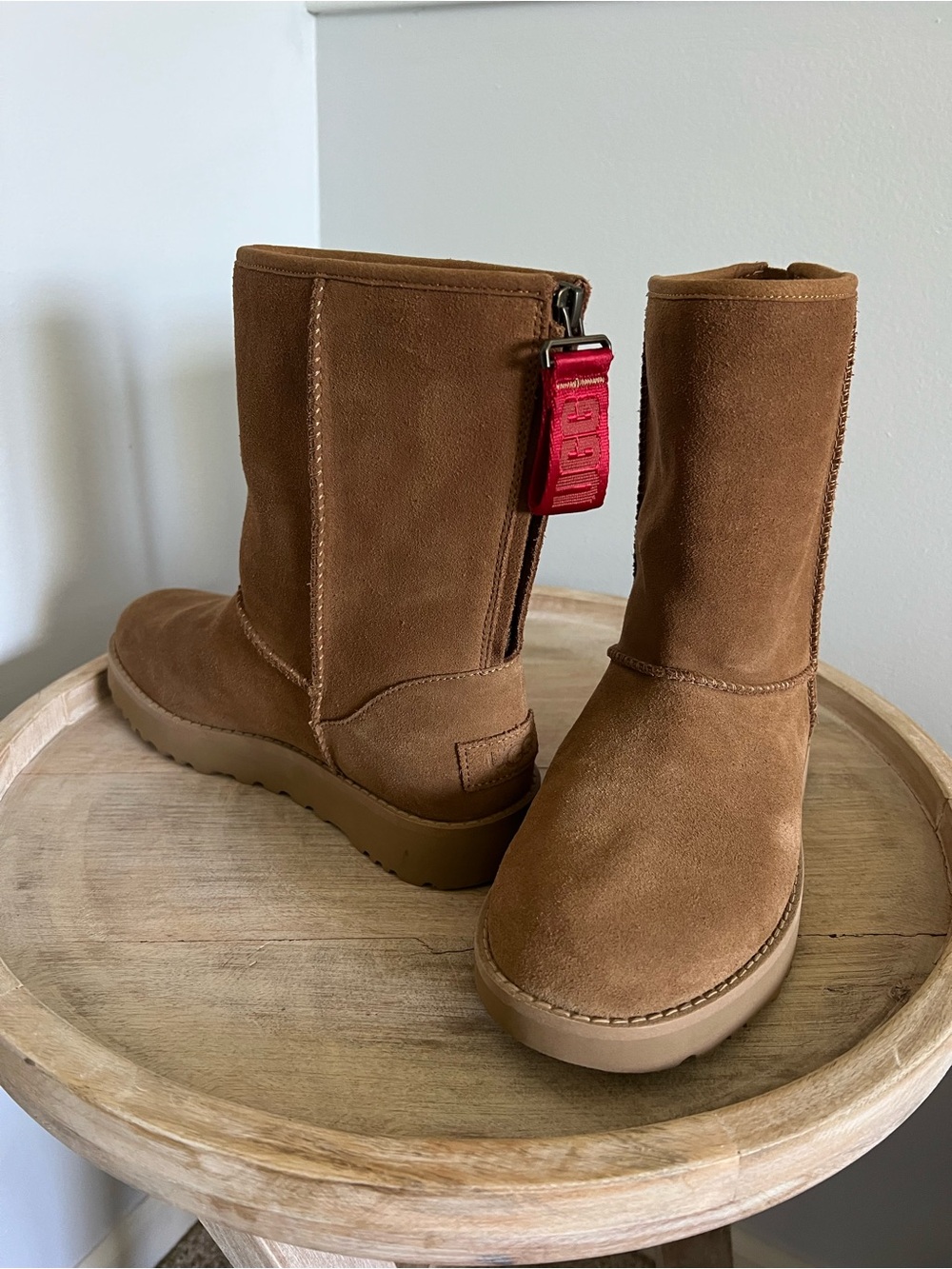 UGG Chestnut Classic Short (Mid-Calf) Boots with Red Zip Tag 1122672